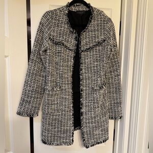 Laundry By Shelli Segal Women Black Tweed Raw Cardigan